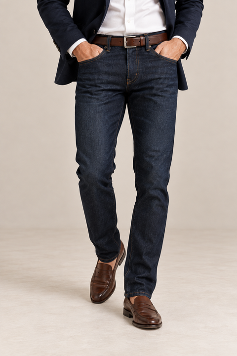 Straight Slim Fit Dark Wash Denim Jeans – 98% Cotton Stretch – Made in USA Marc Nelson  Denim Jeans