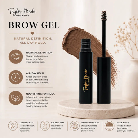 Tinted Brow Defining Gel 0.15oz – Lightweight Conditioning Eyebrow Enhancer | Made in USA Taylor Made Organics  brow gel