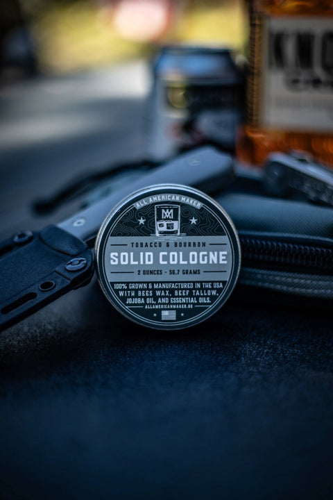 Tobacco Bourbon Solid Cologne 2oz – Hand Poured USA Made Tin All American Maker 
