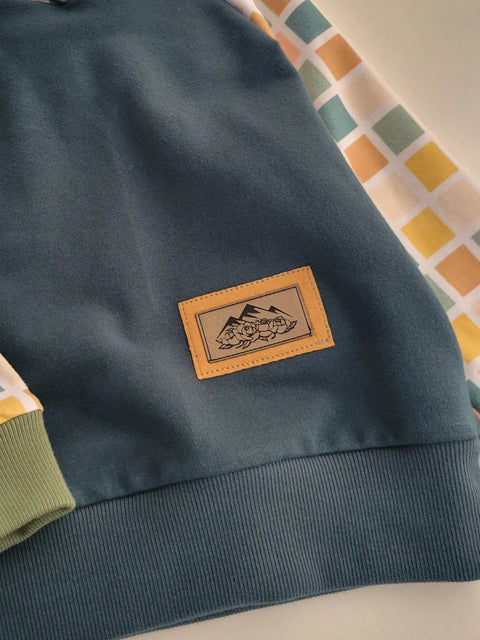 Toddler Blue Gold Check Hooded Sweatshirt – Soft American Cotton Fabric | Made in USA Adventure Clothes Company  Kids Hoodie