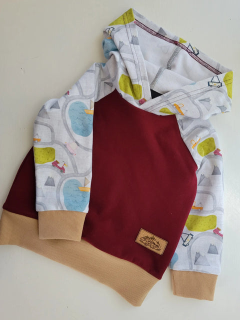 Toddler Deep Red Adventure Trucks Hoodie – Mid-Weight French Terry Baby Sweatshirt | Made in USA Adventure Clothes Company  Kids Hoodie