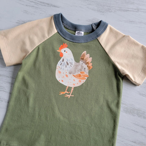 Toddler Organic Cotton Graphic Green Tee – Chicken Design – Soft Stretch Jersey | Made in USA Adventure Clothes Company 