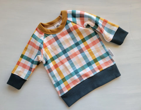 Toddler Plaid French Terry Sweatshirt – Midweight Pullover with Rib Cuffs | Made in USA Apparel Adventure Clothes Company  Kids Hoodie