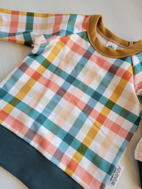 Toddler Plaid French Terry Sweatshirt – Midweight Pullover with Rib Cuffs | Made in USA Apparel Adventure Clothes Company  Kids Hoodie