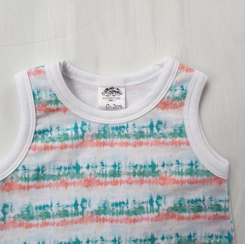 Toddler Tie Dye Romper 95% Cotton French Terry Soft Stretch Tank Outfit – Made in USA Adventure Clothes Company 