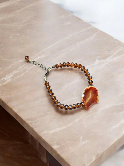 Topaz Crystal and Brown Agate Stretch Bracelet 7 Inch with Extender – Elegant Jewelry | Handmade in USA Michelle Marie Boutique  Gemstone bracelets