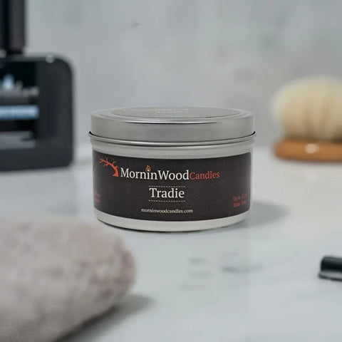 Tradie Shower Fresh Scent Soy Tin Candle – 7oz Long-Lasting Home Fragrance | Handcrafted in USA MorninWood Candles  Candles