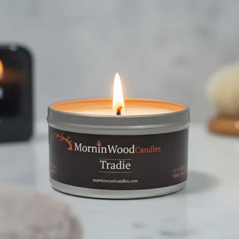Tradie Shower Fresh Scent Soy Tin Candle – 7oz Long-Lasting Home Fragrance | Handcrafted in USA MorninWood Candles  Candles