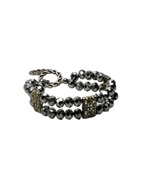 Triple Strand Metallic Silver Beaded Bracelet – Handcrafted Crystal Accent Jewelry | Made in USA Michelle Marie Boutique  Bracelet