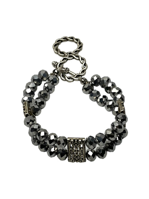 Triple Strand Metallic Silver Beaded Bracelet – Handcrafted Crystal Accent Jewelry | Made in USA Michelle Marie Boutique  Bracelet