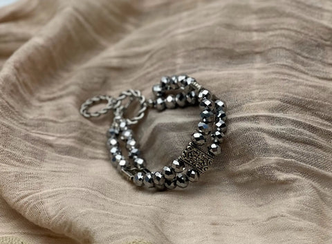 Triple Strand Metallic Silver Beaded Bracelet – Handcrafted Crystal Accent Jewelry | Made in USA Michelle Marie Boutique  Bracelet