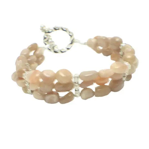 Triple Strand Sunstone Gemstone Bracelet 7-8 Inch Adjustable Neutral Tones – Handmade | Made in USA Michelle Marie Boutique  Bracelet
