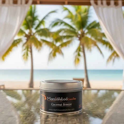 Tropical Coconut Breeze Soy Candle – 6.5oz Tin with 35 Hour Burn Time – Handcrafted Home Fragrance | Made in USA MorninWood Candles  Candles