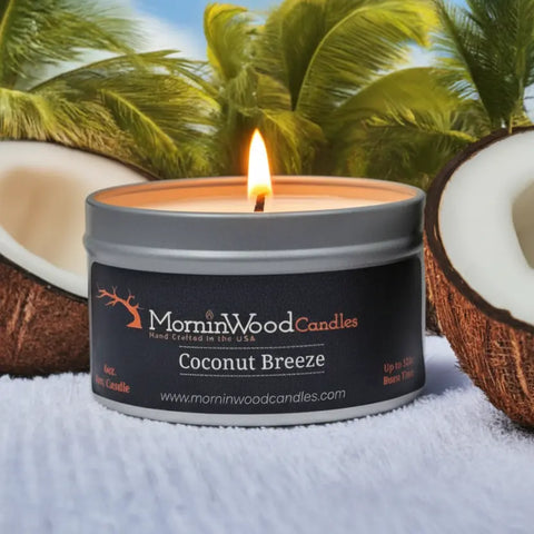 Tropical Coconut Breeze Soy Candle – 6.5oz Tin with 35 Hour Burn Time – Handcrafted Home Fragrance | Made in USA MorninWood Candles  Candles