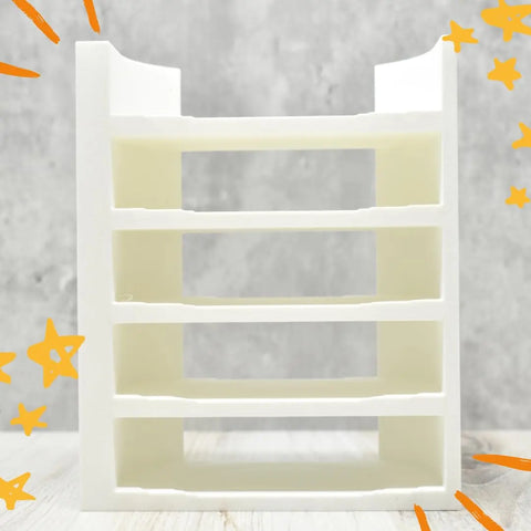 The Chatelet Manufacturing Lid Organizer Rack fits 5 Yeti Rambler & tumbler lids plus metal straws. Shown on a light wooden surface with star accents, its made in the USA and perfect for organizing all lid sizes and accessories.