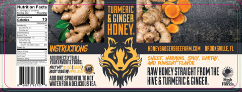 Turmeric & Ginger Honey Honey Badgers Bee Farm  All natural Tea