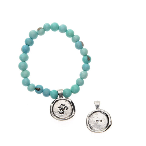 Turquoise Acai Seed Beaded Bracelet With Customizable Pewter Wax Seal Charm – Handmade | Made in USA Whitney Howard Designs  Wax Seals Acai Seeds of Life