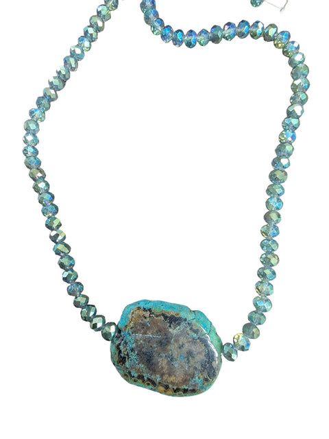 Turquoise Agate Pendant Necklace With Crystal Beads – 18 to 21 Inch Adjustable Chain | Made in USA Michelle Marie Boutique  Gemstone necklace
