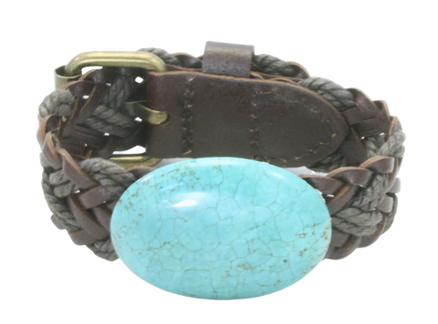 Turquoise Braided Leather Bracelet – Adjustable Wristband | Handmade Jewelry Made in USA Michelle Marie Boutique  Bracelet
