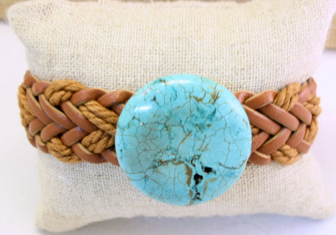 Turquoise Braided Leather Bracelet – Adjustable Wristband | Handmade Jewelry Made in USA Michelle Marie Boutique  Bracelet