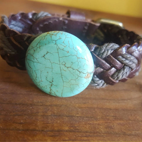 Turquoise Braided Leather Bracelet – Adjustable Wristband | Handmade Jewelry Made in USA Michelle Marie Boutique  Bracelet