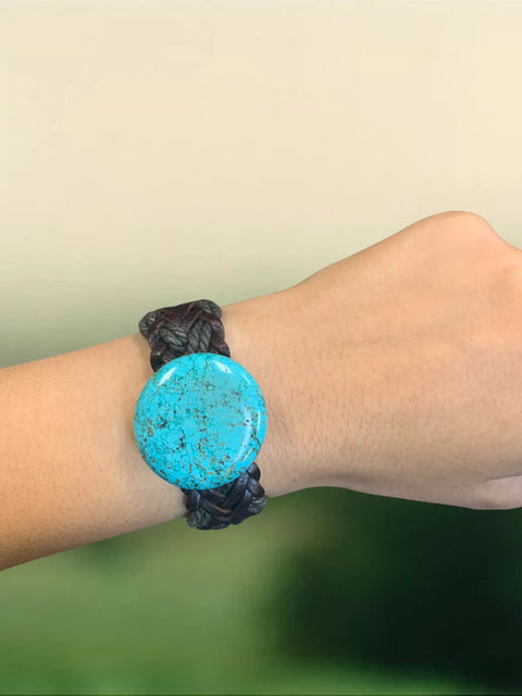 Turquoise Braided Leather Bracelet – Adjustable Wristband | Handmade Jewelry Made in USA Michelle Marie Boutique  Bracelet