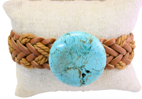 Turquoise Braided Leather Bracelet – Adjustable Wristband | Handmade Jewelry Made in USA Michelle Marie Boutique  Bracelet