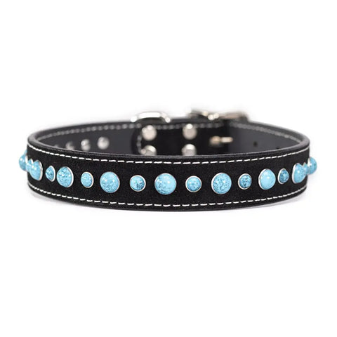 Turquoise Cabachon Studded Suede Dog Collar 8-26 Inch Adjustable – Southwestern Style | Made in USA Auburn Leathercrafters  item