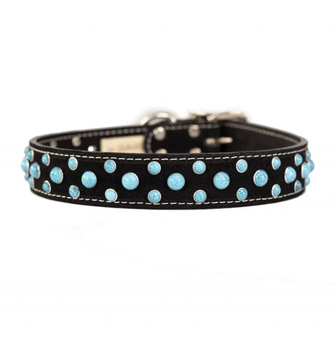 Turquoise Cabachon Studded Suede Dog Collar 8-26 Inch Adjustable – Southwestern Style | Made in USA Auburn Leathercrafters  item