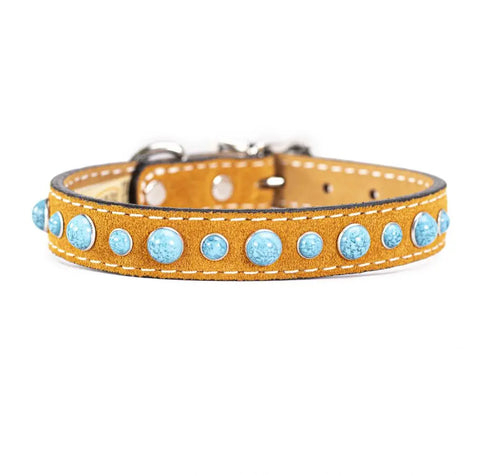 Turquoise Cabachon Studded Suede Dog Collar 8-26 Inch Adjustable – Southwestern Style | Made in USA Auburn Leathercrafters  item