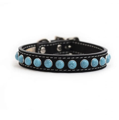 Turquoise Cabachon Studded Suede Dog Collar 8-26 Inch Adjustable – Southwestern Style | Made in USA Auburn Leathercrafters  item