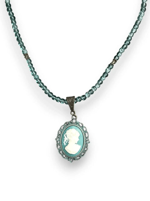 Turquoise Cameo Pendant Necklace – Victorian Style Beaded Crystal Chain | Made in USA Handcrafted Jewelry Michelle Marie Boutique  Necklaces