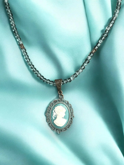 Turquoise Cameo Pendant Necklace – Victorian Style Beaded Crystal Chain | Made in USA Handcrafted Jewelry Michelle Marie Boutique  Necklaces