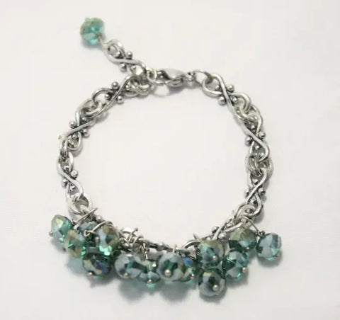 Turquoise Crystal Cluster Bracelet | Adjustable Silver Swirl Chain | Made in USA Michelle Marie Boutique  Bracelets