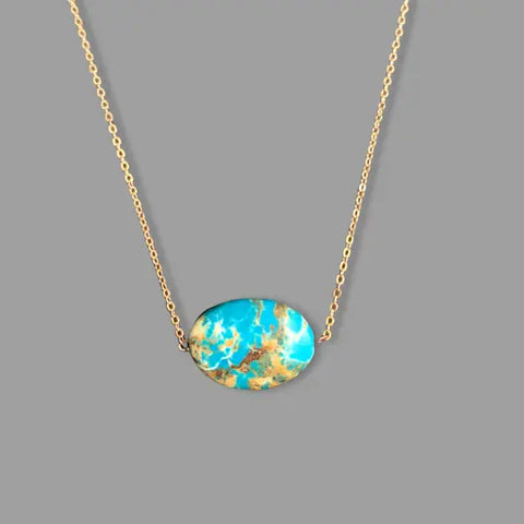 Turquoise Gemstone Pendant Necklace – 14K Rose Gold Plated Chain | Made in USA with Gift Box Michelle Marie Boutique  Necklace