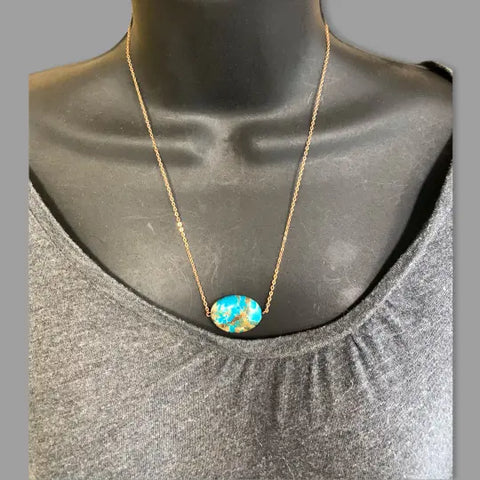 Turquoise Gemstone Pendant Necklace – 14K Rose Gold Plated Chain | Made in USA with Gift Box Michelle Marie Boutique  Necklace
