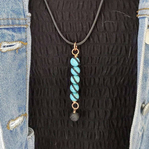 Turquoise Gemstone Spiral Pendant With Lava Rock Bead – Handmade Copper Jewelry | Made in USA Alexa Martha Designs  Pendant