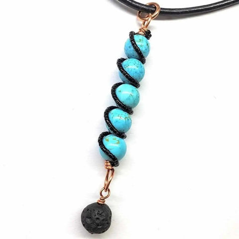 Turquoise Gemstone Spiral Pendant With Lava Rock Bead – Handmade Copper Jewelry | Made in USA Alexa Martha Designs  Pendant