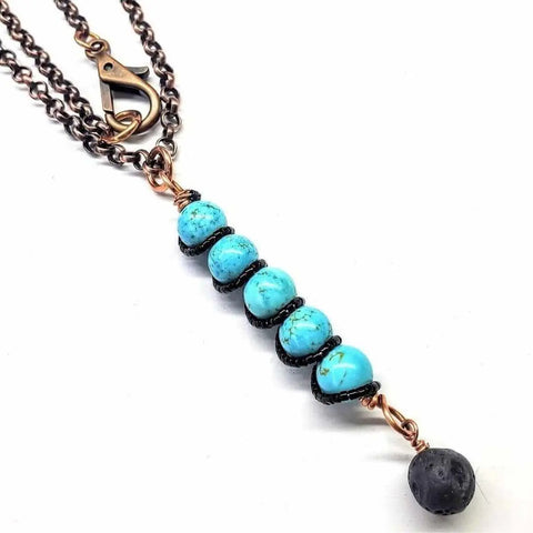 Turquoise Gemstone Spiral Pendant With Lava Rock Bead – Handmade Copper Jewelry | Made in USA Alexa Martha Designs  Pendant