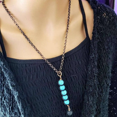 Turquoise Gemstone Spiral Pendant With Lava Rock Bead – Handmade Copper Jewelry | Made in USA Alexa Martha Designs  Pendant