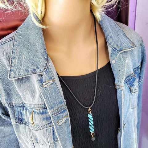 Turquoise Gemstone Spiral Pendant With Lava Rock Bead – Handmade Copper Jewelry | Made in USA Alexa Martha Designs  Pendant