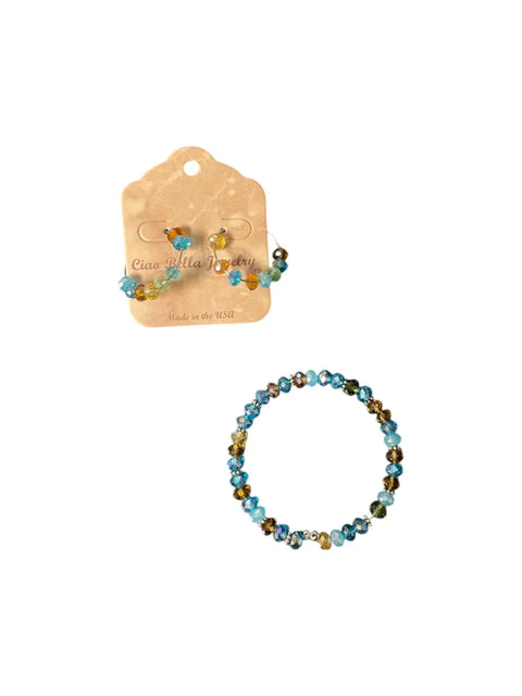 Turquoise Gold Beaded Wrap Bracelet And Hoop Earrings Set – Handmade Jewelry Accessories | Made In USA Michelle Marie Boutique  Bracelet Set
