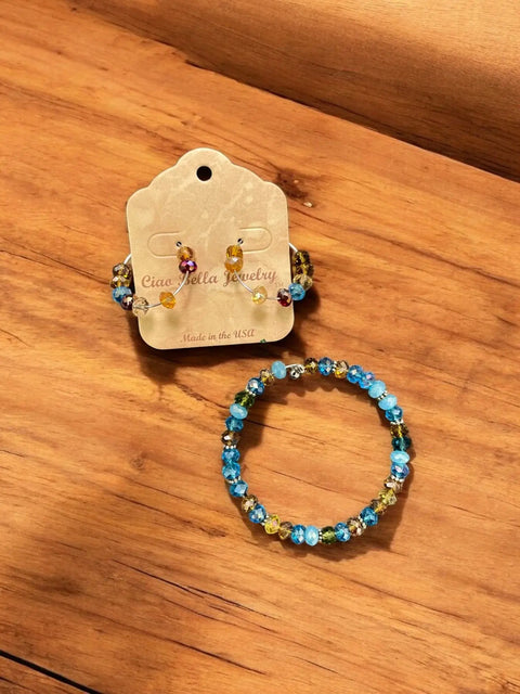 Turquoise Green Copper Beaded Wrap Bracelet And Hoop Earrings Set – Handmade Jewelry | Made In USA Michelle Marie Boutique  Bracelet Set