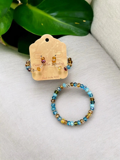 Turquoise Green Copper Beaded Wrap Bracelet And Hoop Earrings Set – Handmade Jewelry | Made In USA Michelle Marie Boutique  Bracelet Set