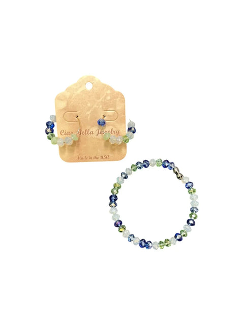 Turquoise Green White Crystal Beaded Bracelet And Hoop Earrings Set – Handmade Jewelry | Made In USA Michelle Marie Boutique  Bracelet Set