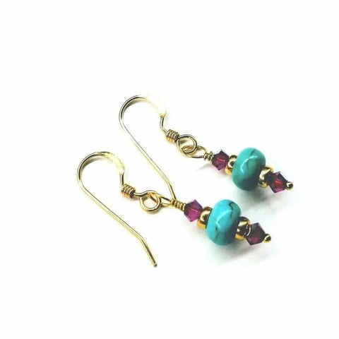 Turquoise Magnesite And Fuchsia Crystal 14K Gold Filled Earrings – Handmade | Made In USA Alexa Martha Designs  Earrings