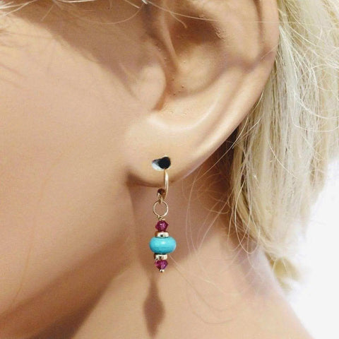Turquoise Magnesite And Fuchsia Crystal 14K Gold Filled Earrings – Handmade | Made In USA Alexa Martha Designs  Earrings