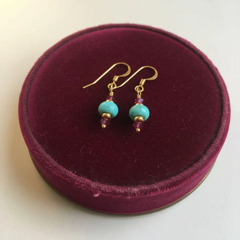 Turquoise Magnesite And Fuchsia Crystal 14K Gold Filled Earrings – Handmade | Made In USA Alexa Martha Designs  Earrings