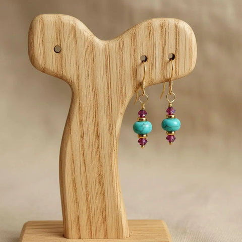 Turquoise Magnesite And Fuchsia Crystal 14K Gold Filled Earrings – Handmade | Made In USA Alexa Martha Designs  Earrings