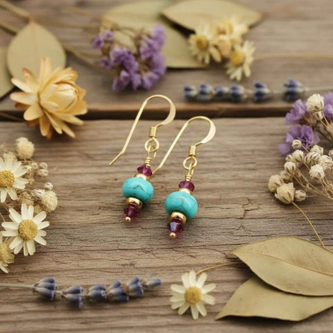 Turquoise Magnesite And Fuchsia Crystal 14K Gold Filled Earrings – Handmade | Made In USA Alexa Martha Designs  Earrings
